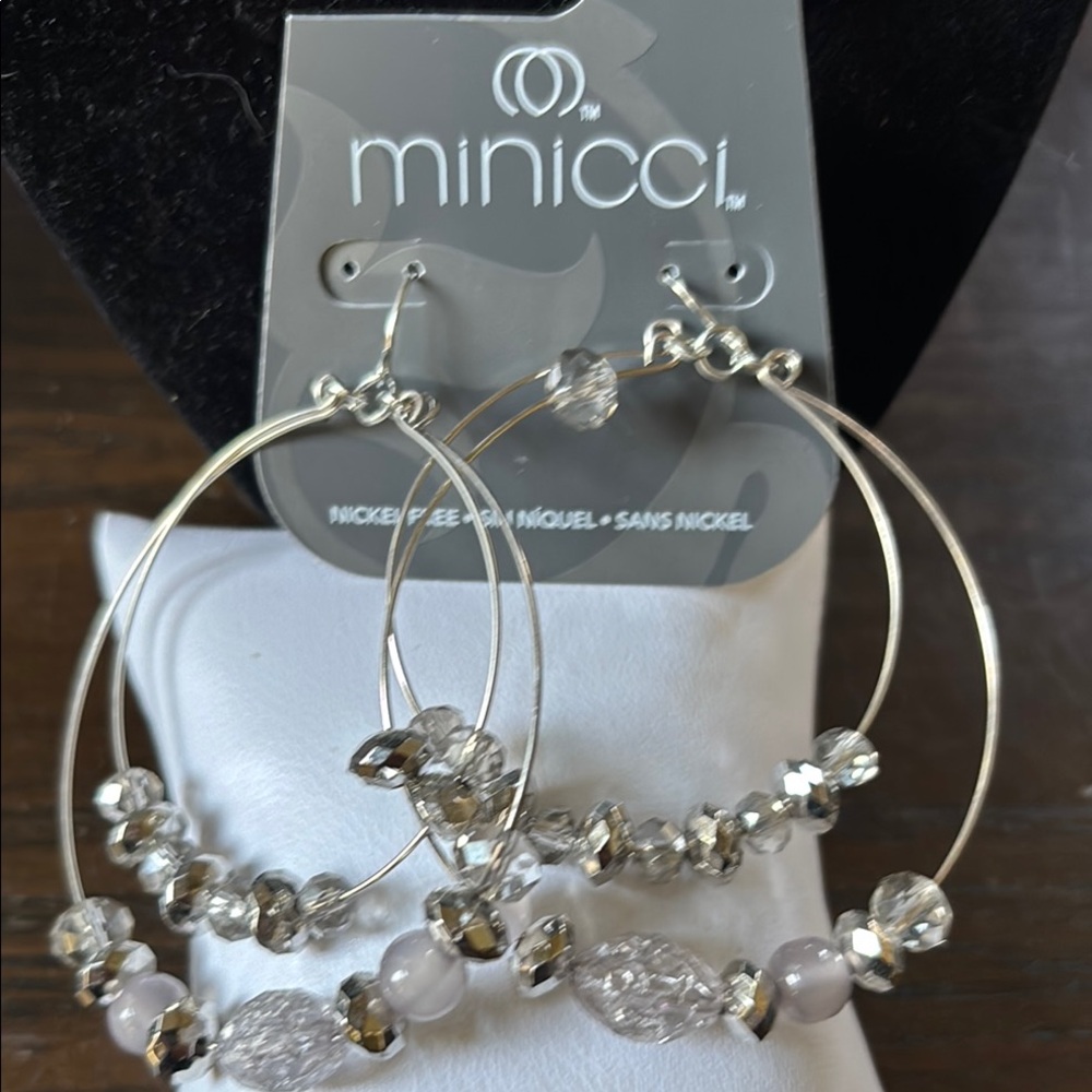 Minicci Silver and Crystal Beaded Hoop Earrings
